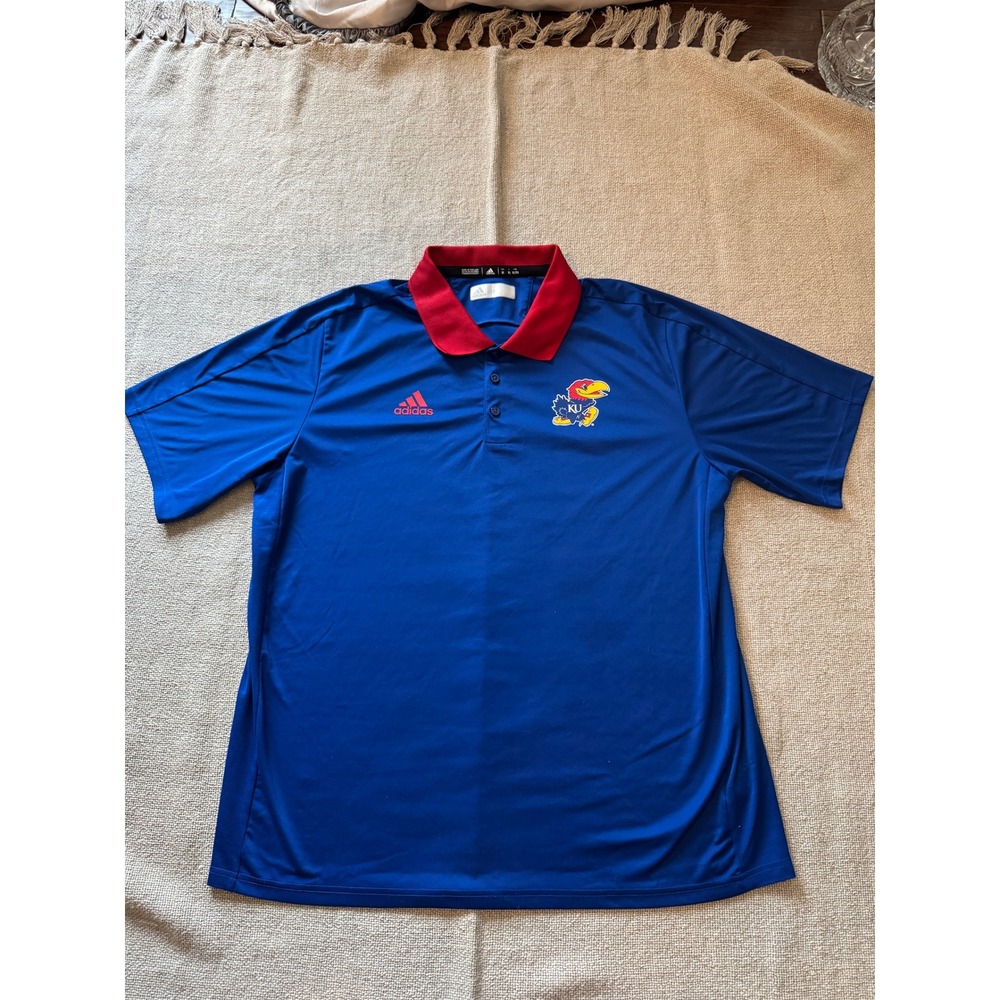 Adidas‎ Kansas Jayhawks KU Basketball Polo Shirt Men's XL Blue Red Climalite